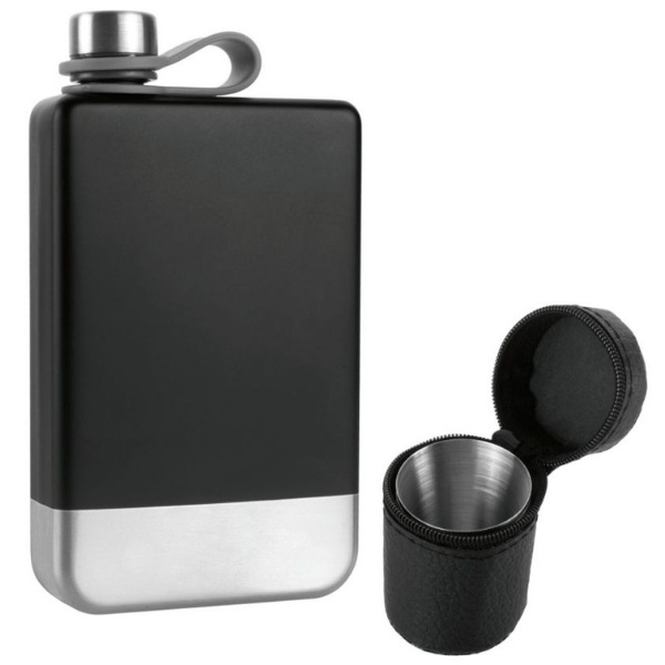Logo trade promotional products image of: Hip flask set TAHAT Schwarzwolf